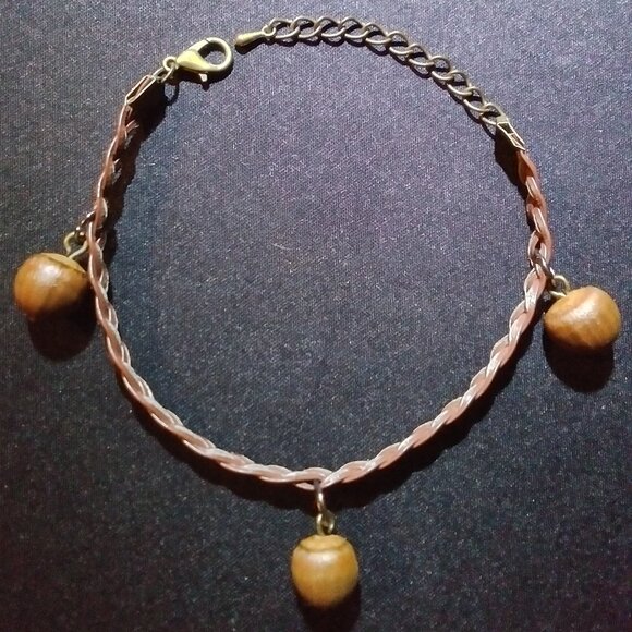 Braided Leather Willow Oak Nut Charm Bracelet - Picture 1 of 1